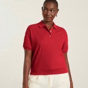 NWT Everlane Organic Cotton Knit Polo Womens Size XS Red Banded Hem & Sleeves.